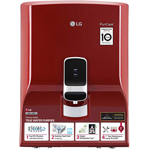 LG Water Purifier WW130NP with True RO Filtration & Dual Protection Stainless Steel Tank (Red, Wall Mount)