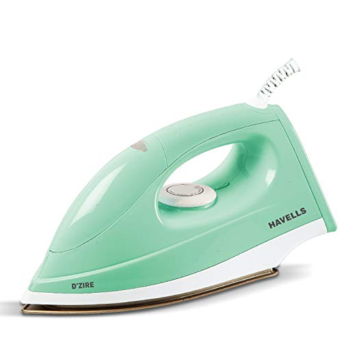 Havells Plastic and Aluminium D'Zire 1000 Watts Dry Iron With American Heritage Sole Plate, Aerodynamic Design, Easy Grip Temperature Knob & 2 Years Warranty. (Mint)